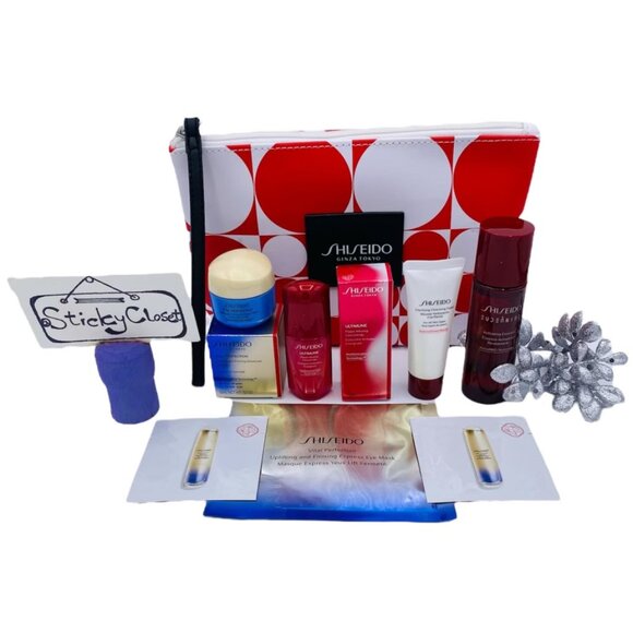 SHISEIDO Skincare Set-Red Dot Pouch,Firm Cream,Ultimune Serum & Eye Mask-7pc-NEW - Picture 1 of 14
